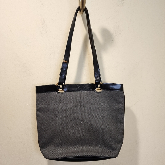 GENNY Black and Gray  Vintage Leather and Canvas Tote Bag - Picture 10 of 16